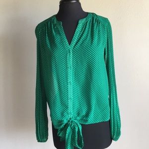Pleione Green/White Polka Dot LS Blouse